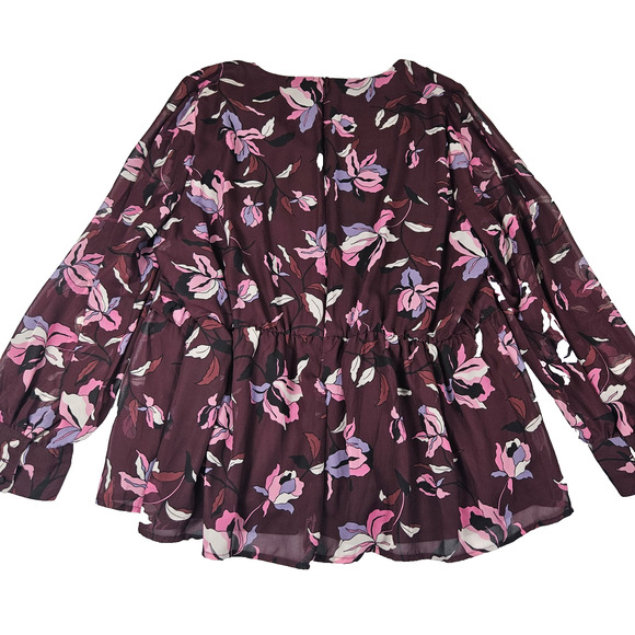 Lane Bryant Floral Blouse Womens 18 Lined Semi Sheer Career V-Neck Ruffle Party - Picture 13 of 14